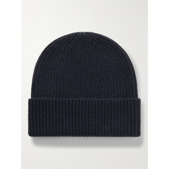 WILLIAM LOCKIE Ribbed Cashmere Beanie Navy